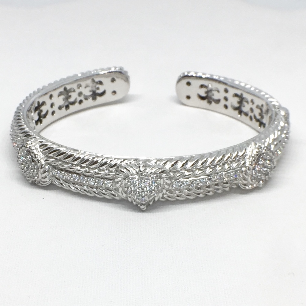 Judith Ripka Sterling Silver 3 Heart Cuff Bracelet
